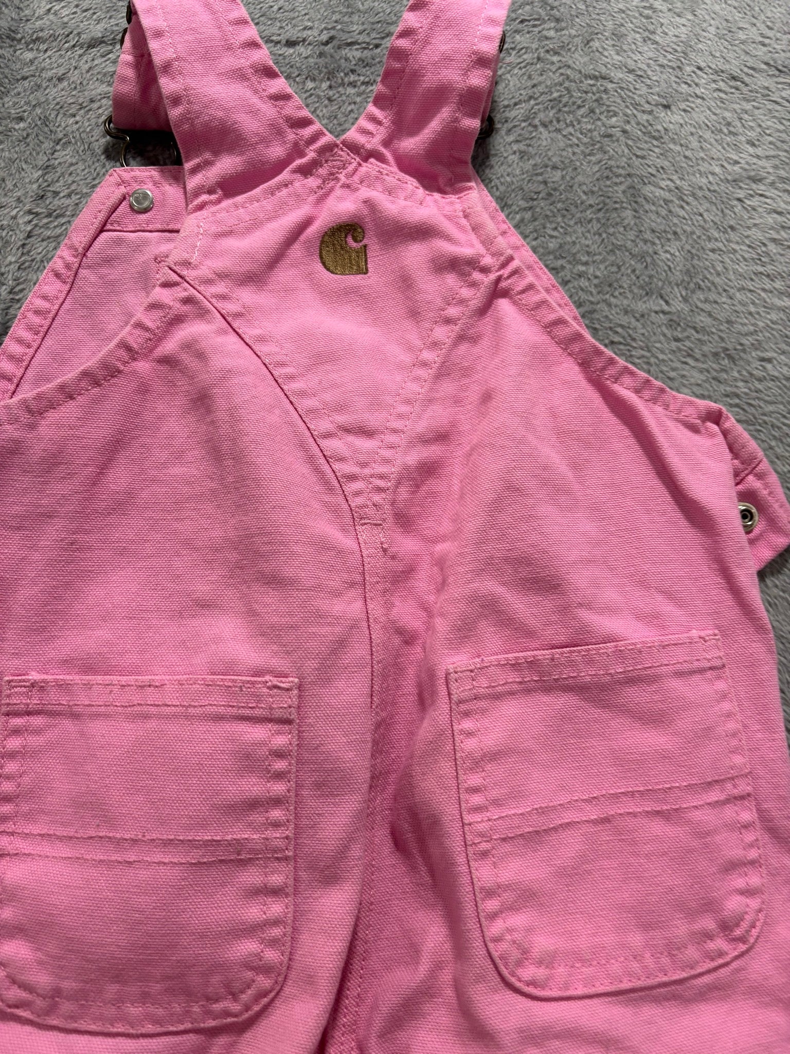 Carhartt Girls 18M Pink Canvas Bib Overalls Snap Leg Farm Western Toddler