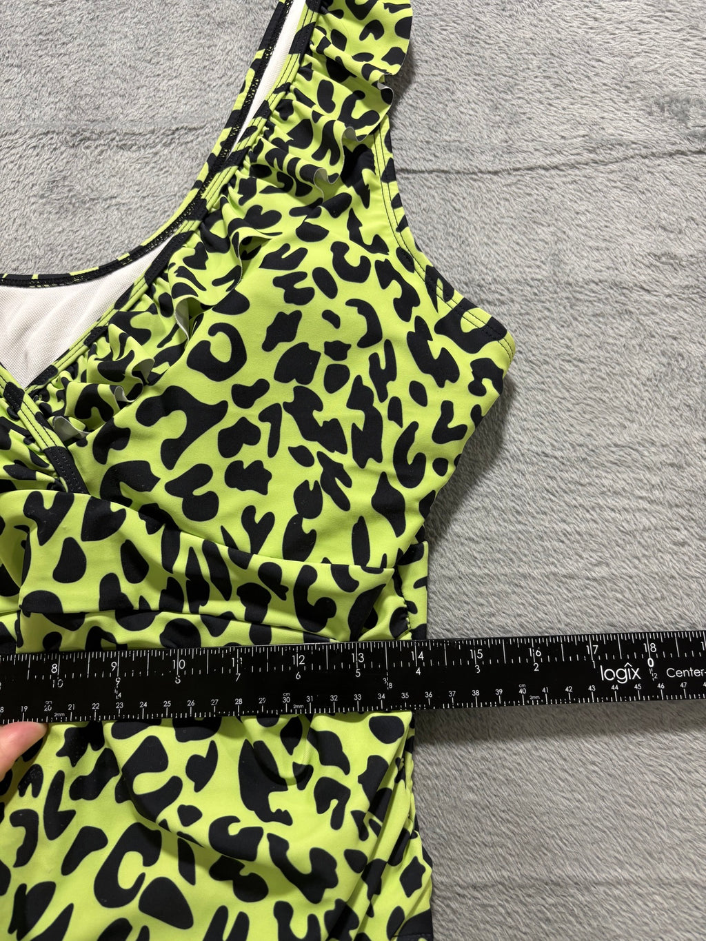 Neon Green Leopard One Piece Swimsuit Plus 3XL Ruffle Strap Cutout NWOT