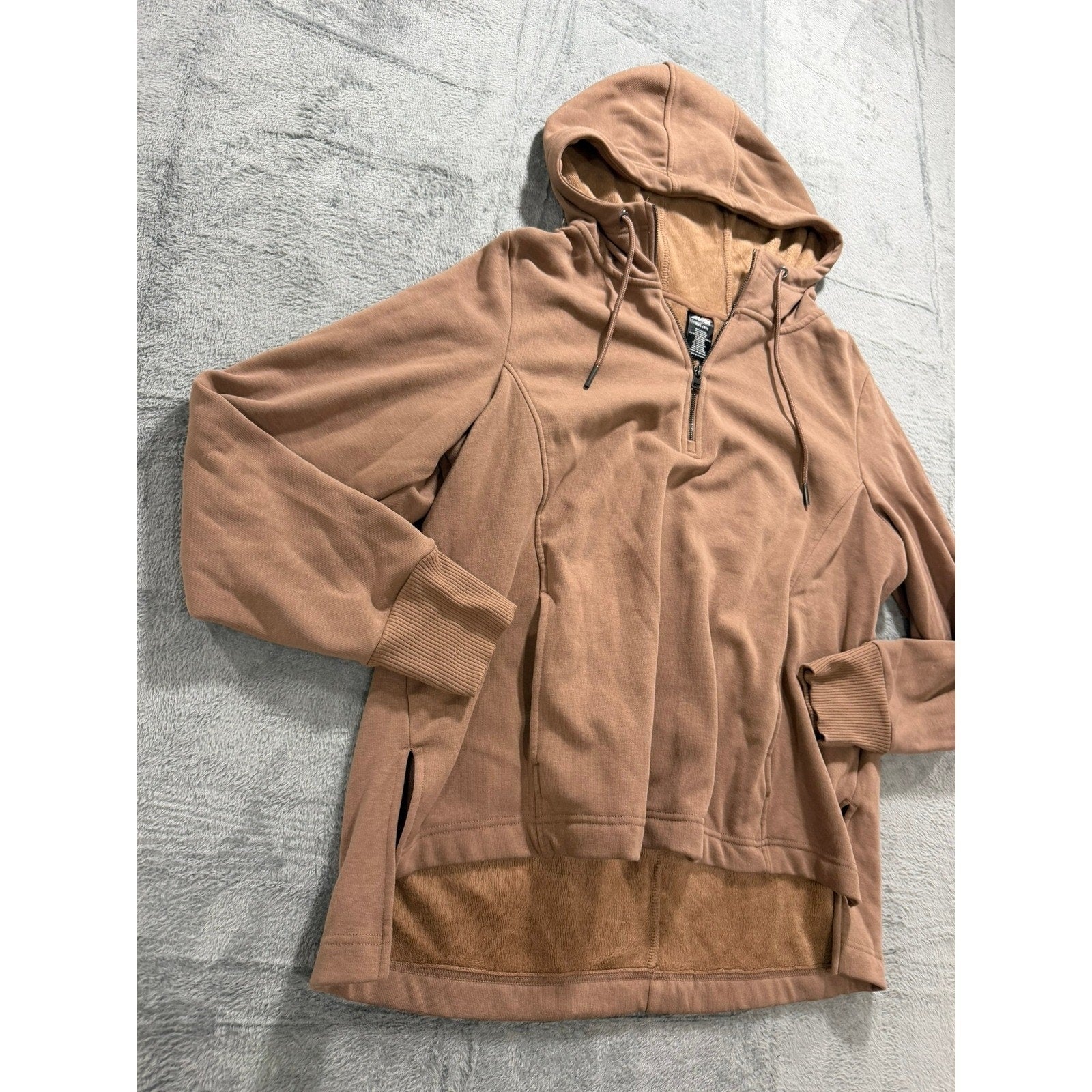 Avia Women XXL Camel Brown Quarter Zip Sherpa Lined High Low Hoodie Sweatshirt