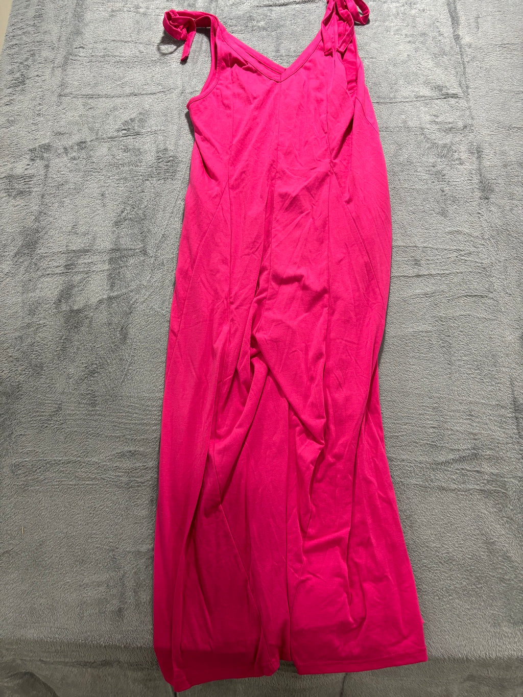 Womens L/XL Hot Pink Tie Shoulder Wide Leg Knit Jumpsuit Sleeveless Summer