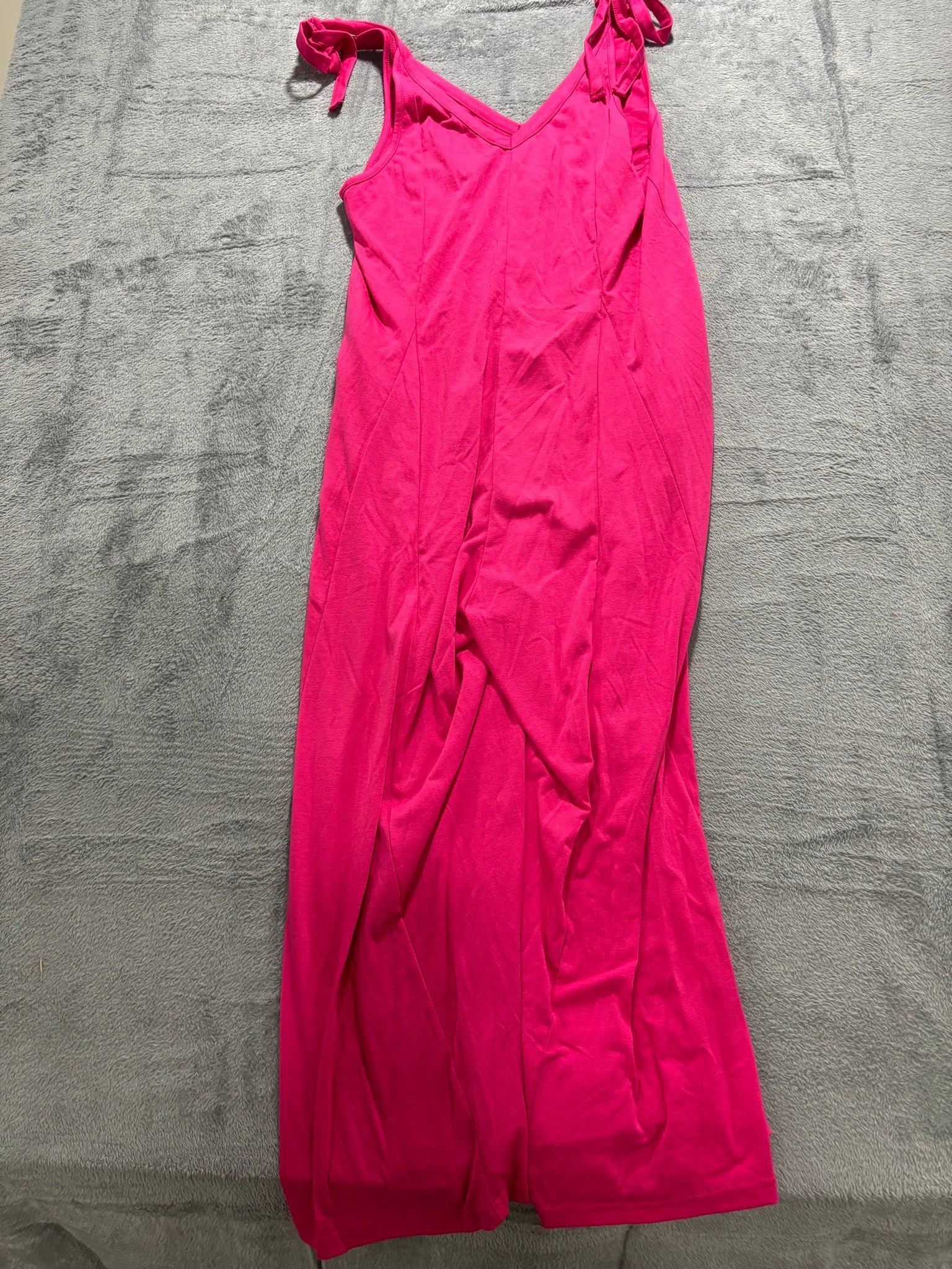Womens L/XL Hot Pink Tie Shoulder Wide Leg Knit Jumpsuit Sleeveless Summer
