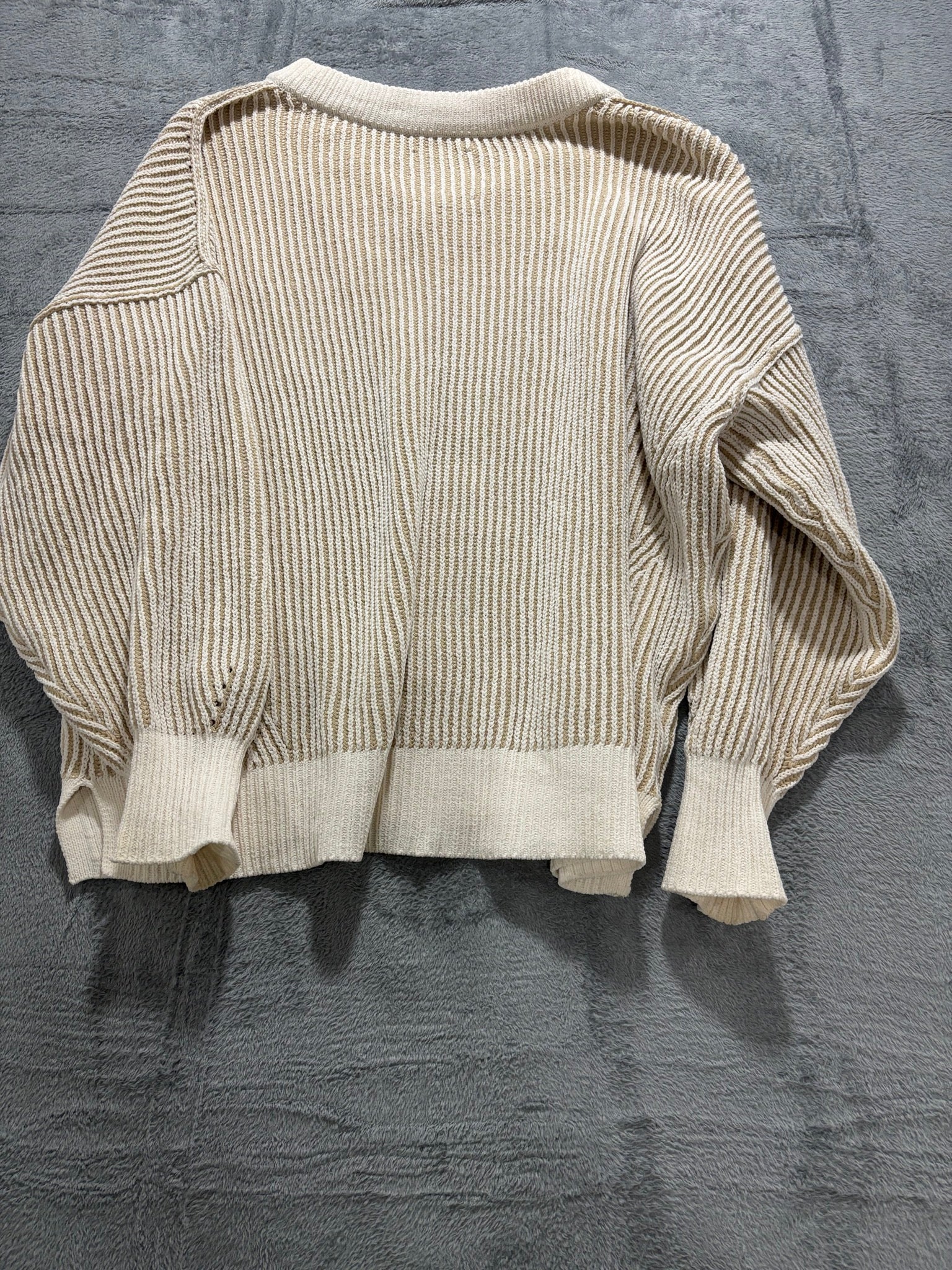 Aerie Womens XL Cream Tan Ribbed Knit V Neck Sweater Oversized Slouchy