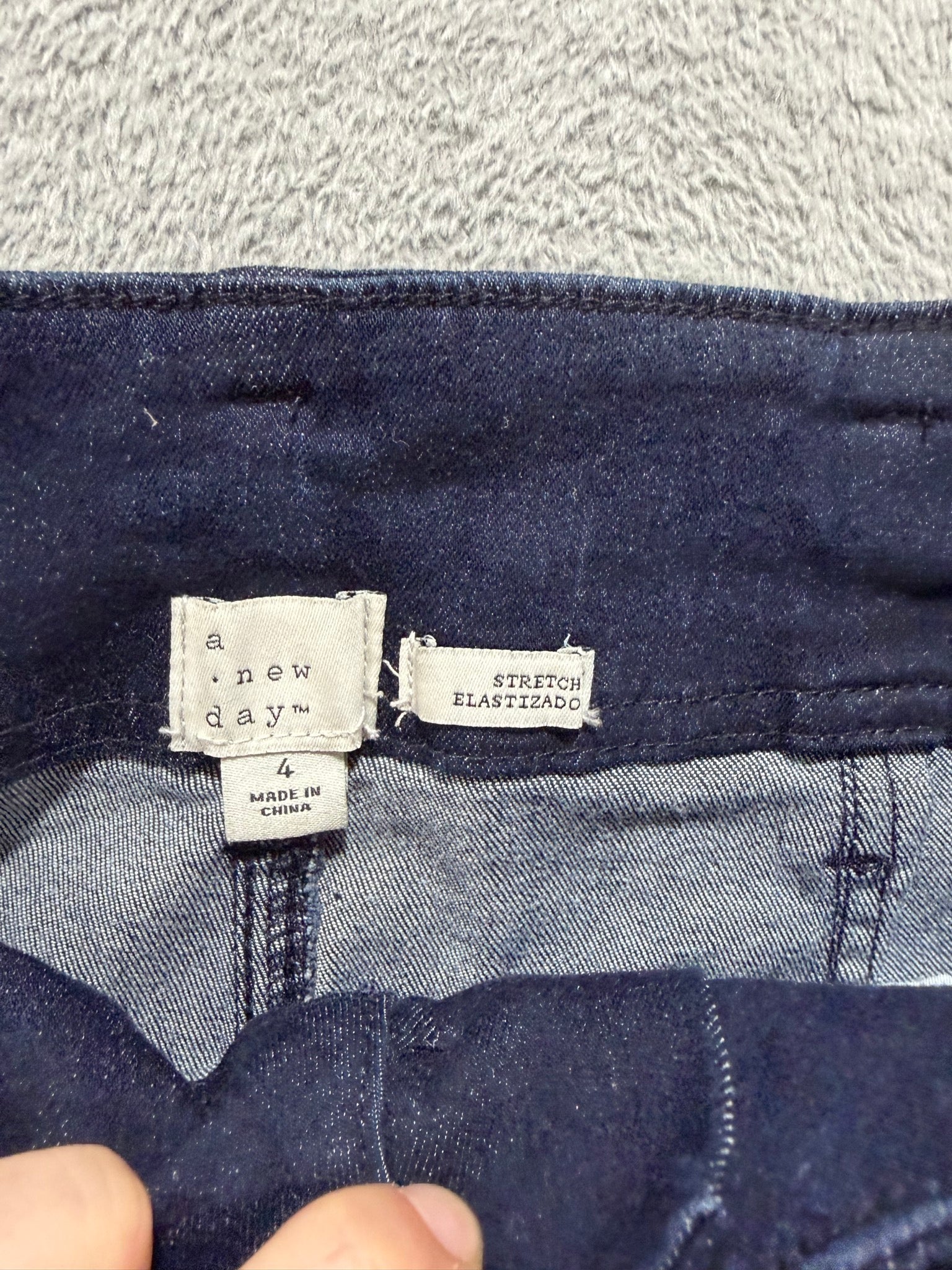 a new day Size 4 Navy Wide-Leg Belted Stretch Denim Trousers High-Rise