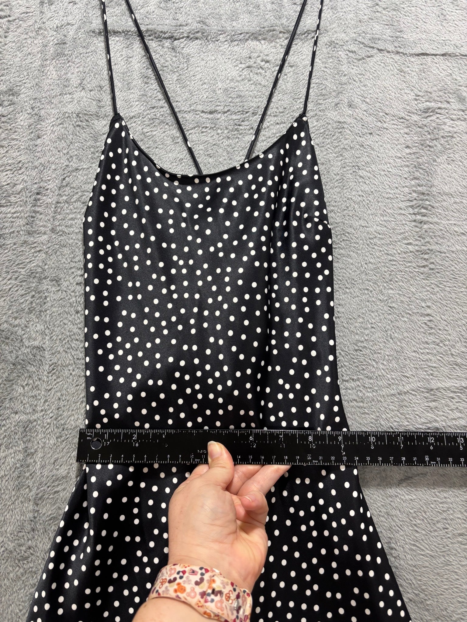Victoria's Secret XS Black Polka Dot Satin Slip Mini Dress Cowl-Neck Cami