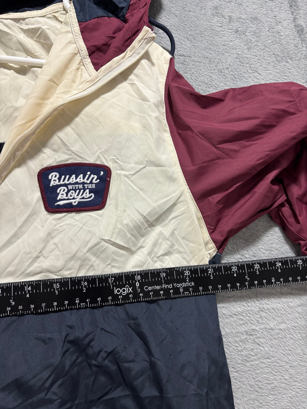 Bussin' With The Boys M Maroon Colorblock Anorak Windbreaker Hooded Pullover