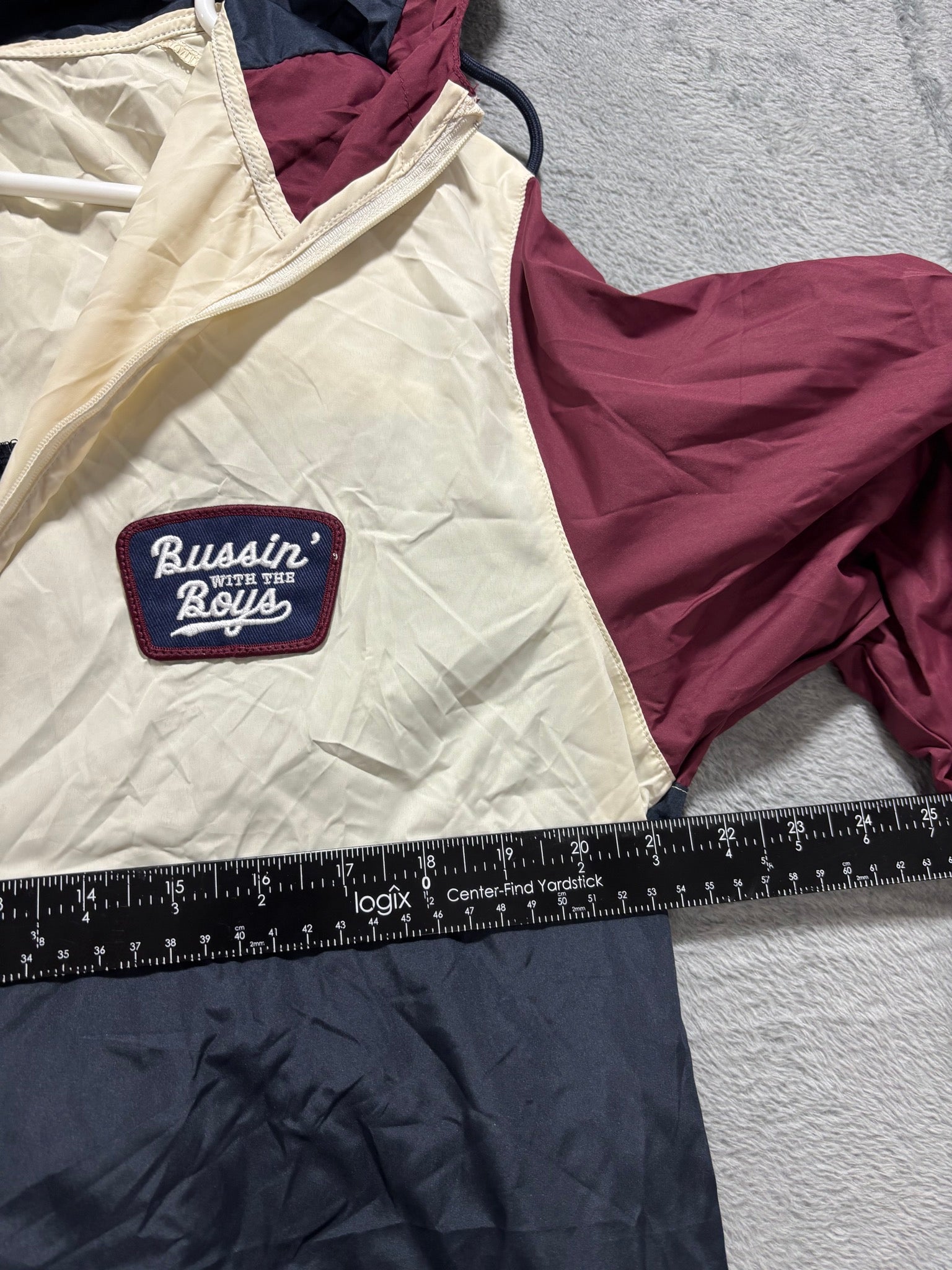 Bussin' With The Boys M Maroon Colorblock Anorak Windbreaker Hooded Pullover
