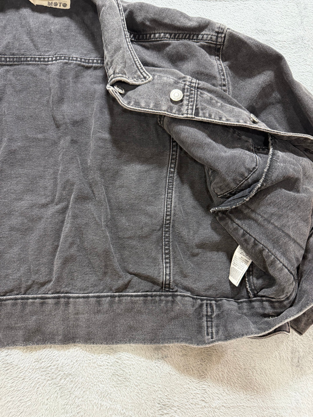 Topshop MOTO Size 10 Washed Black Denim Trucker Jacket Oversized Grunge
