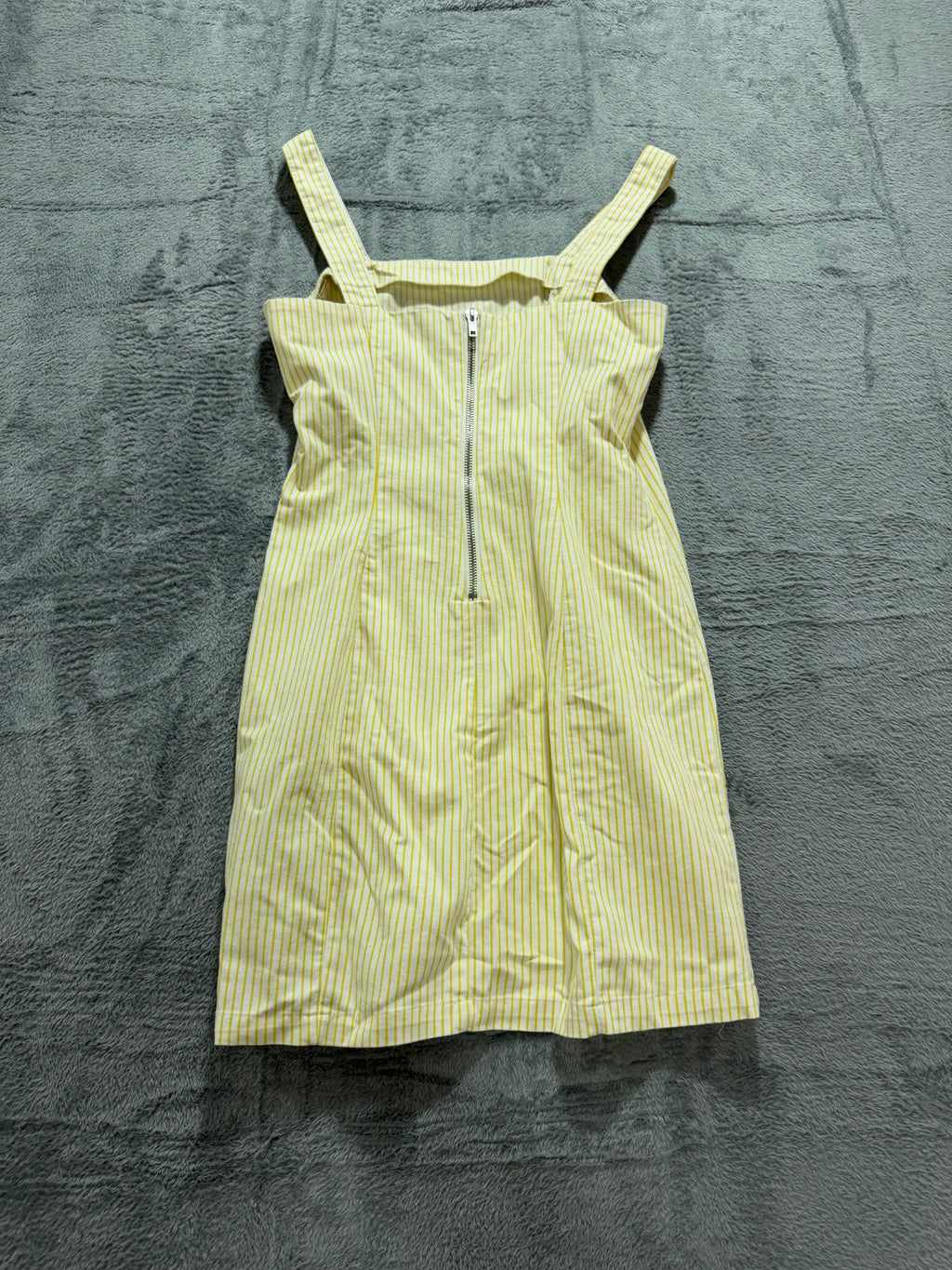 Forever 21 S Yellow Striped Square-Neck Bodycon Mini Dress Zip-Front Summer