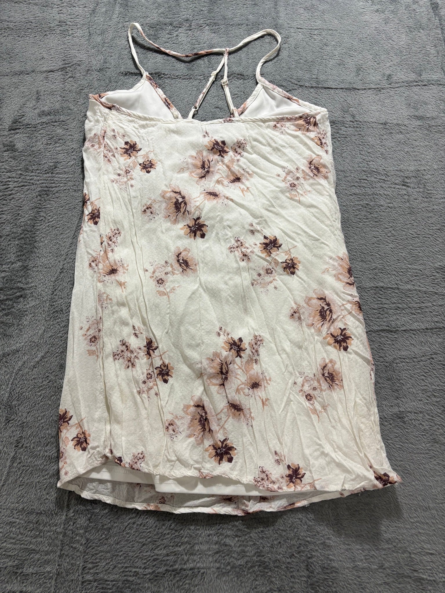 LunaChix XS Cream Floral Strappy Cami Tank Top Rayon Lace-Up Back Boho