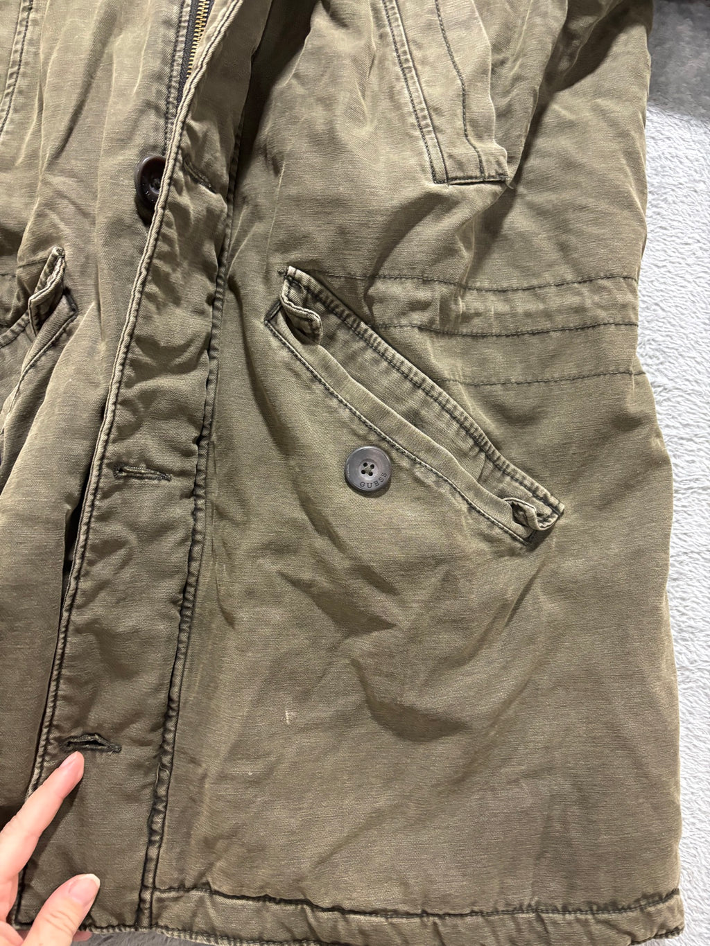 GUESS Mens M Olive Green Sherpa-Lined Hooded Military Field Parka Jacket