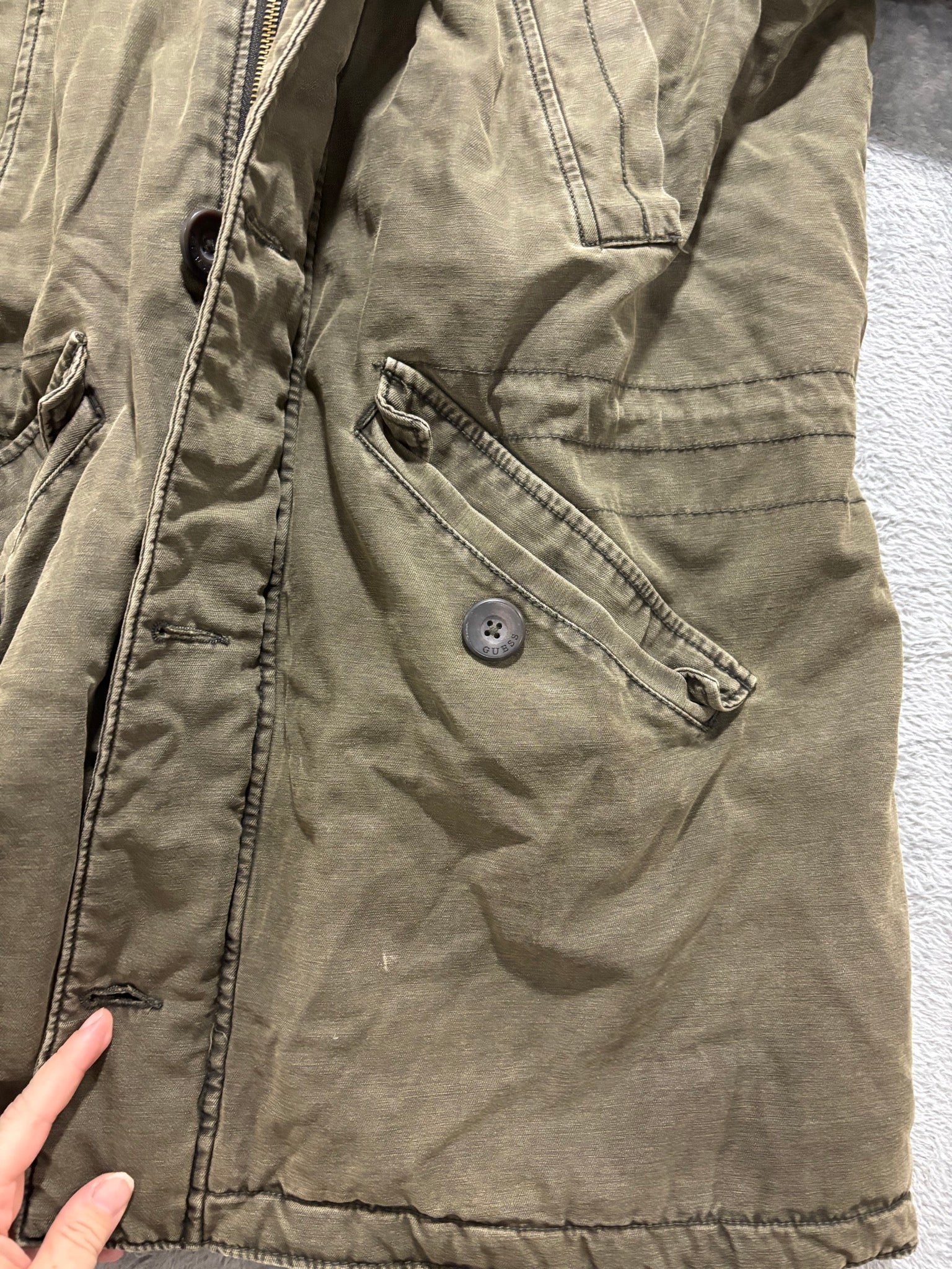 GUESS Mens M Olive Green Sherpa-Lined Hooded Military Field Parka Jacket