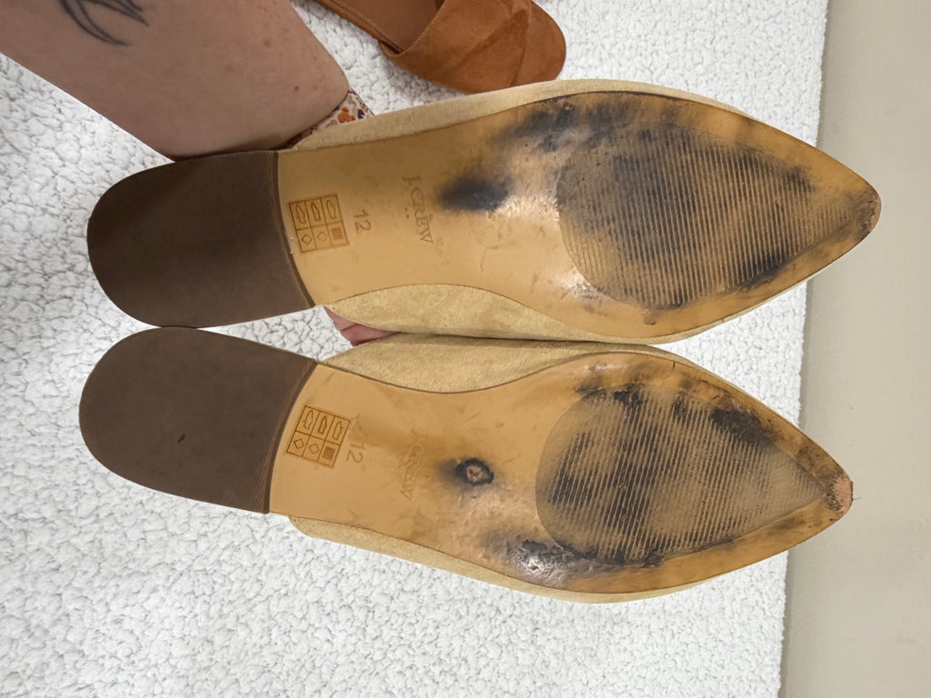 J.Crew Size 12 Suede Mules 2-Pair Lot Tan Bow & Brown Slide Sandals