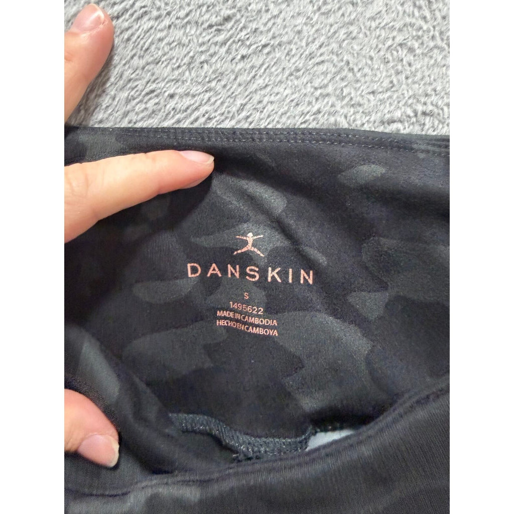 Danskin Womens S Black Camo High Rise Leggings Side Pockets Athleisure Casual