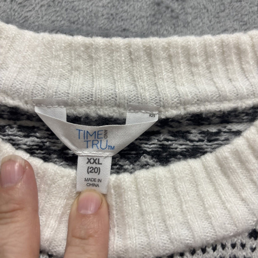 Time and Tru Womens XXL White Black Fair Isle Sweater Cozy Winter Nordic Plus