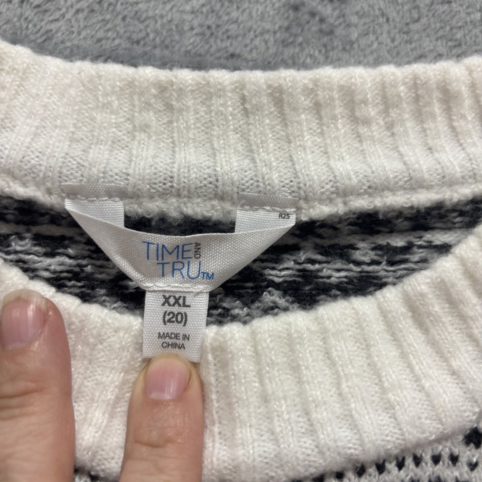 Time and Tru Womens XXL White Black Fair Isle Sweater Cozy Winter Nordic Plus