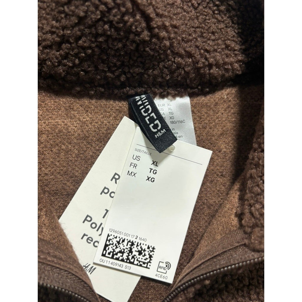 HM DIVIDED Womens XL Brown Teddy Fleece Full Zip Jacket Oversized Sherpa Cozy