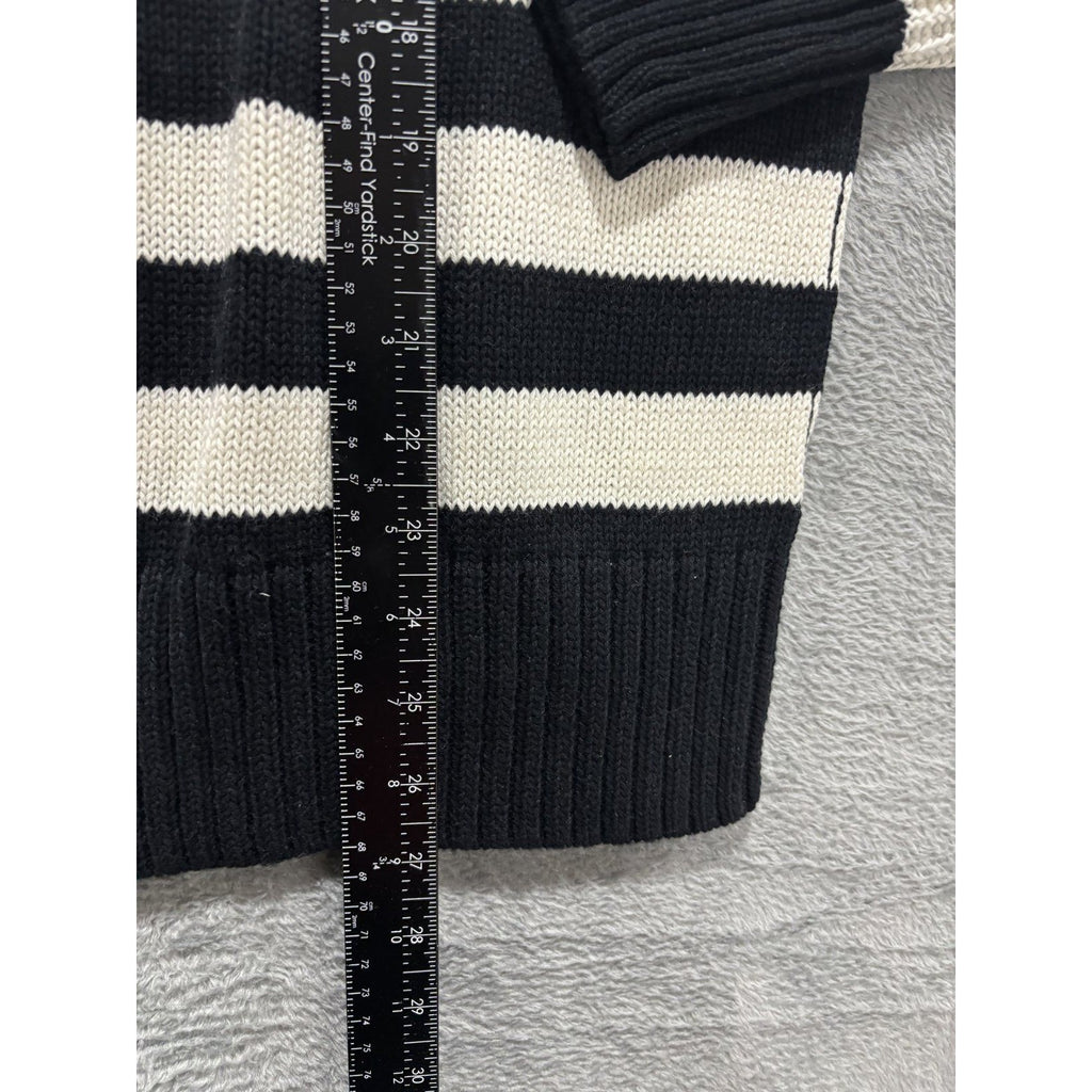 Aerie Womens S Black White Striped Knit Crewneck Sweater Casual Cozy Nautical