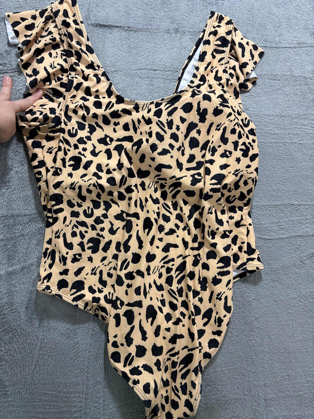 Leopard Print One Piece Swimsuit Plus Size 3XL Ruffle Strap V Neck NWOT