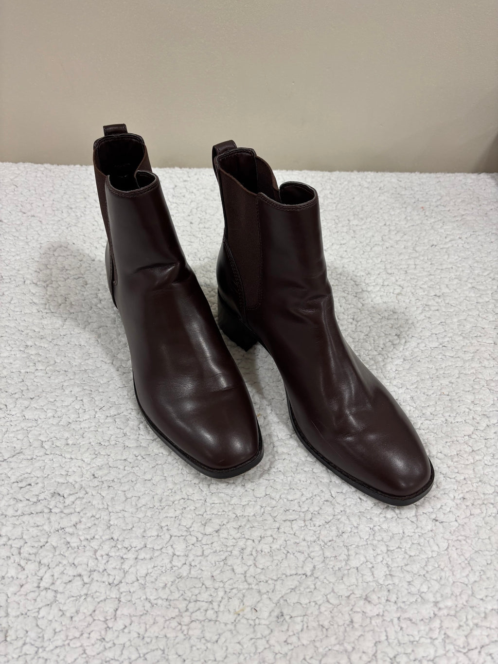 J.Crew Womens 12 Brown Leather Chelsea Ankle Boots Block Heel Pull On