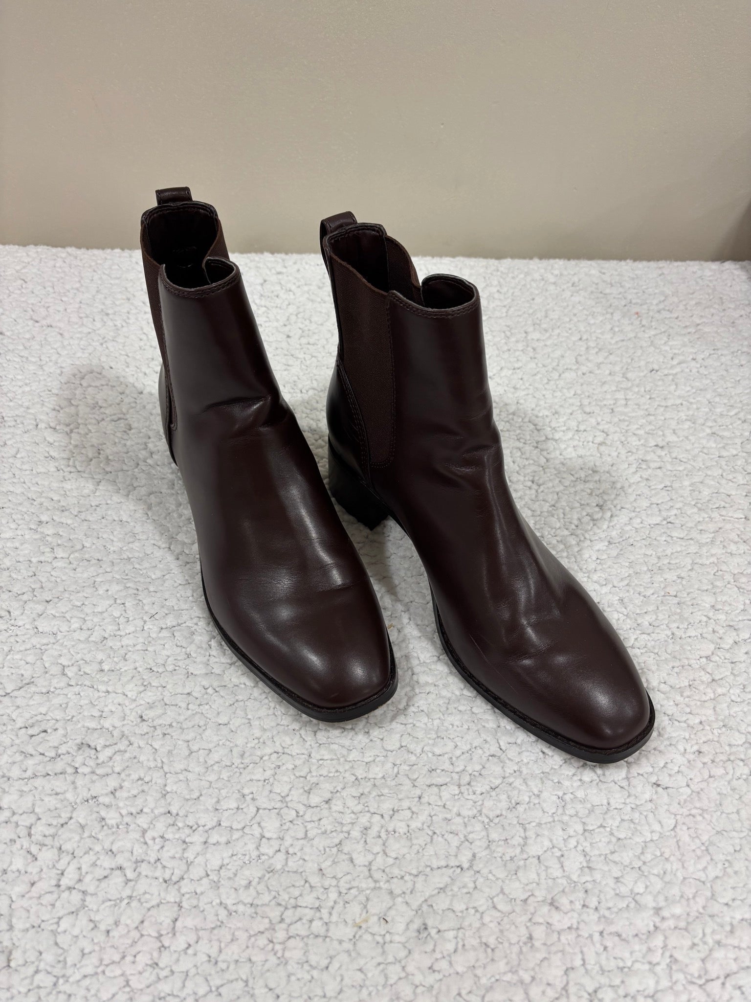 J.Crew Womens 12 Brown Leather Chelsea Ankle Boots Block Heel Pull On