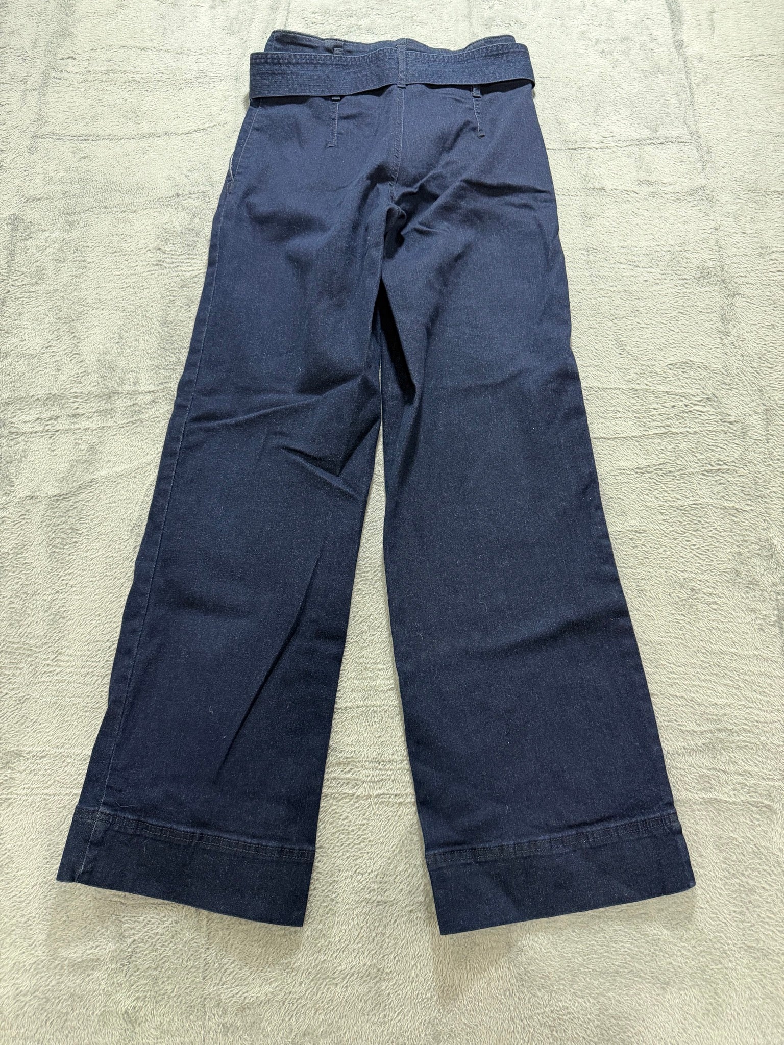 a new day Size 4 Navy Wide-Leg Belted Stretch Denim Trousers High-Rise