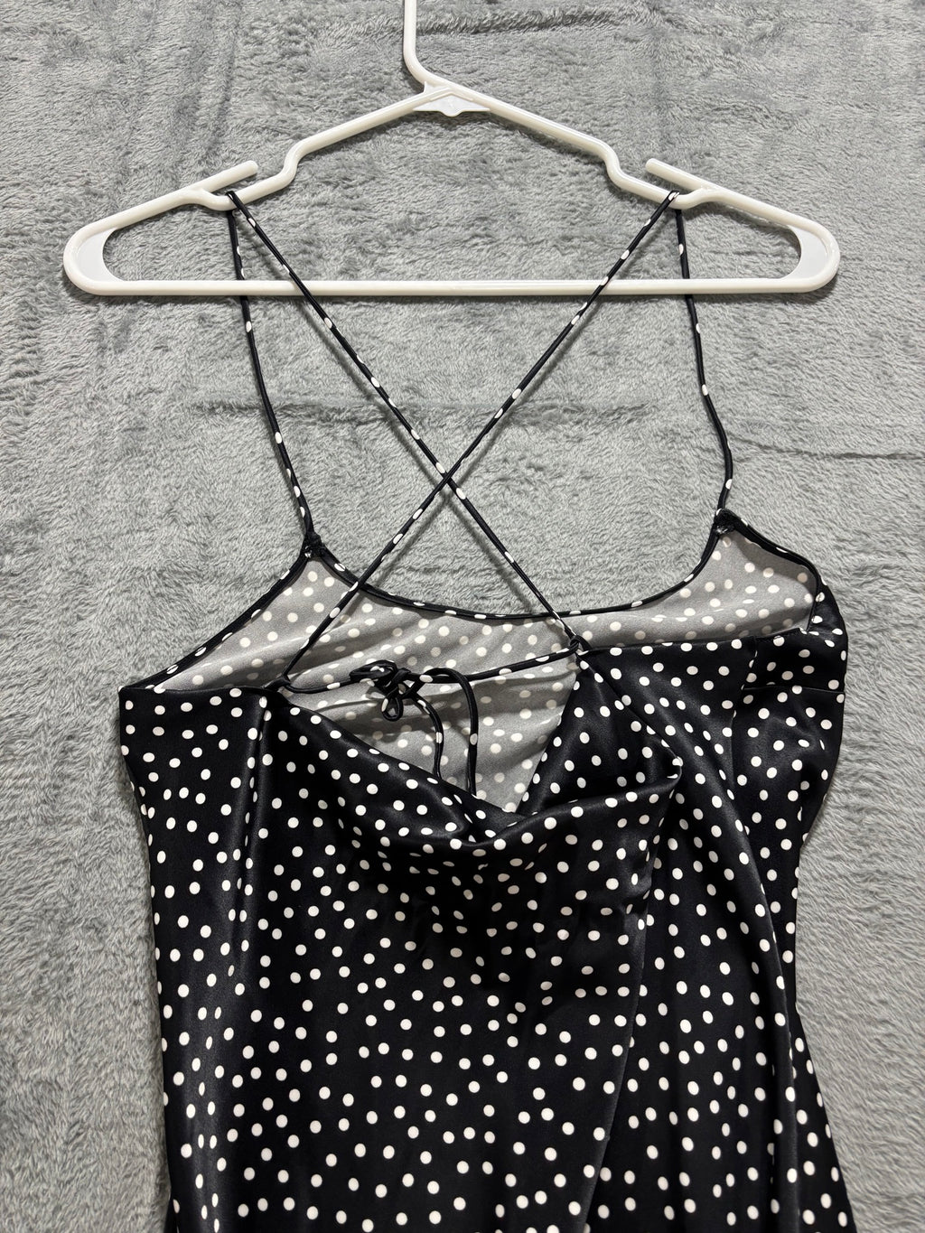 Victoria's Secret XS Black Polka Dot Satin Slip Mini Dress Cowl-Neck Cami