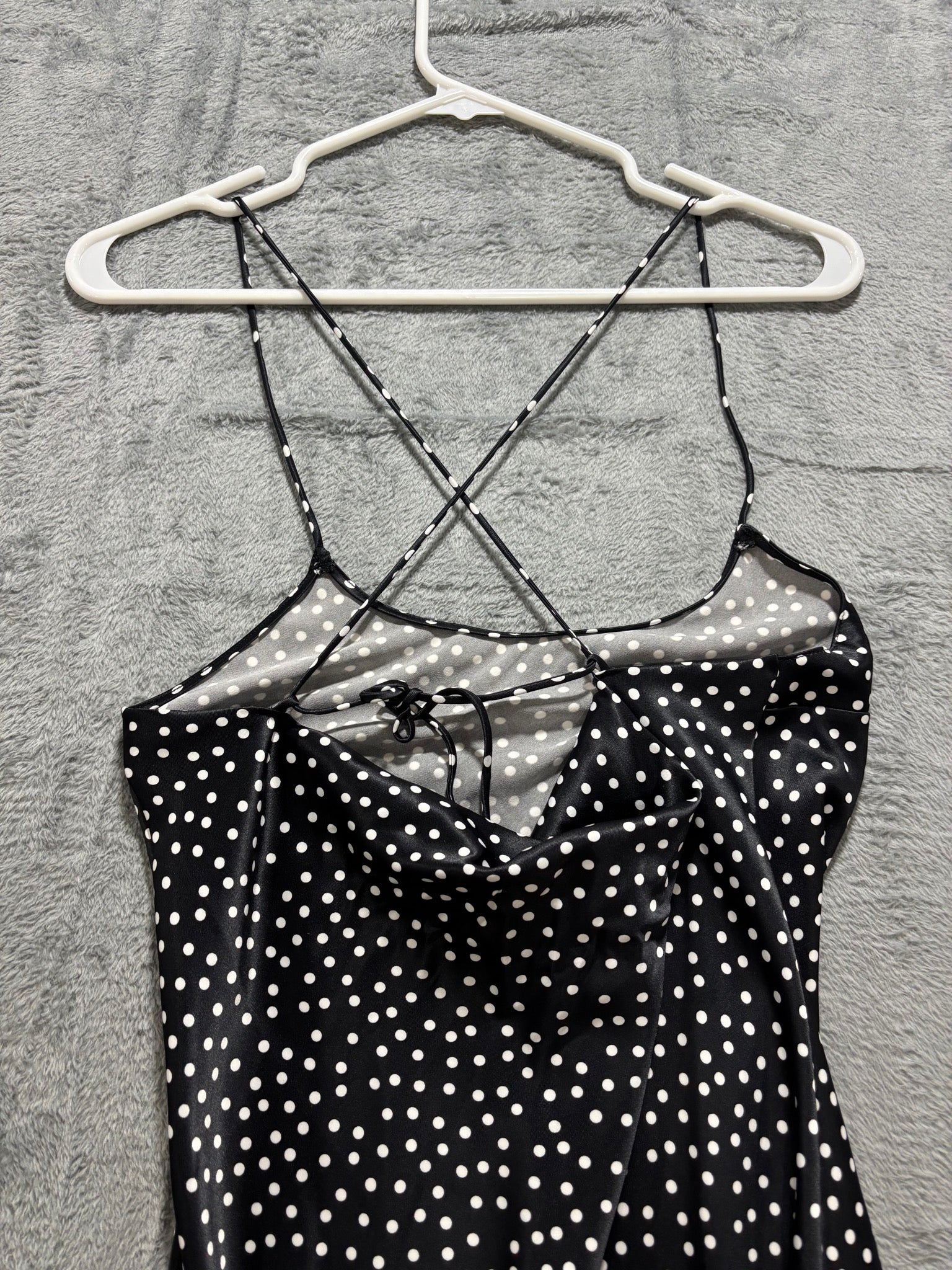 Victoria's Secret XS Black Polka Dot Satin Slip Mini Dress Cowl-Neck Cami