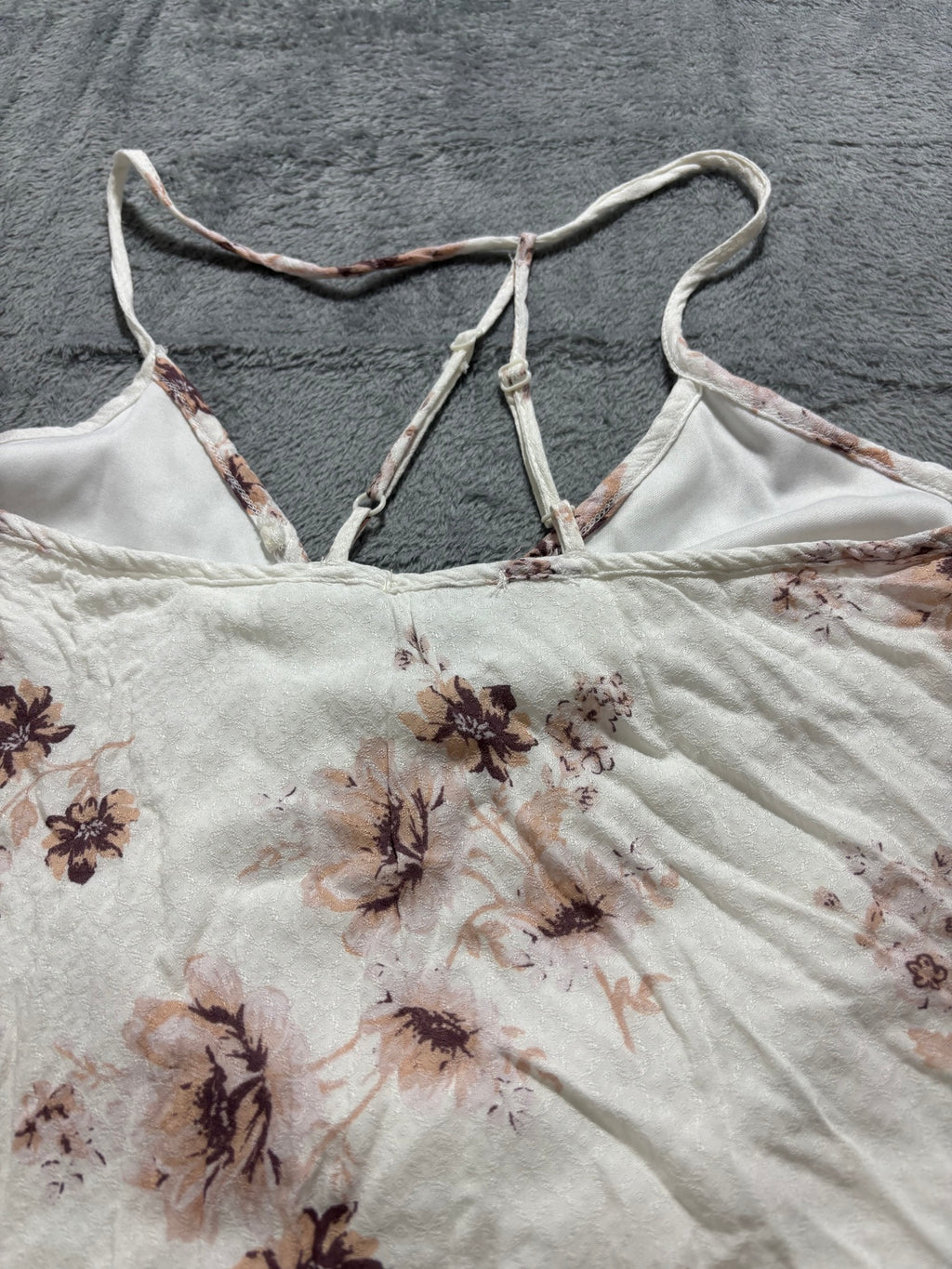 LunaChix XS Cream Floral Strappy Cami Tank Top Rayon Lace-Up Back Boho