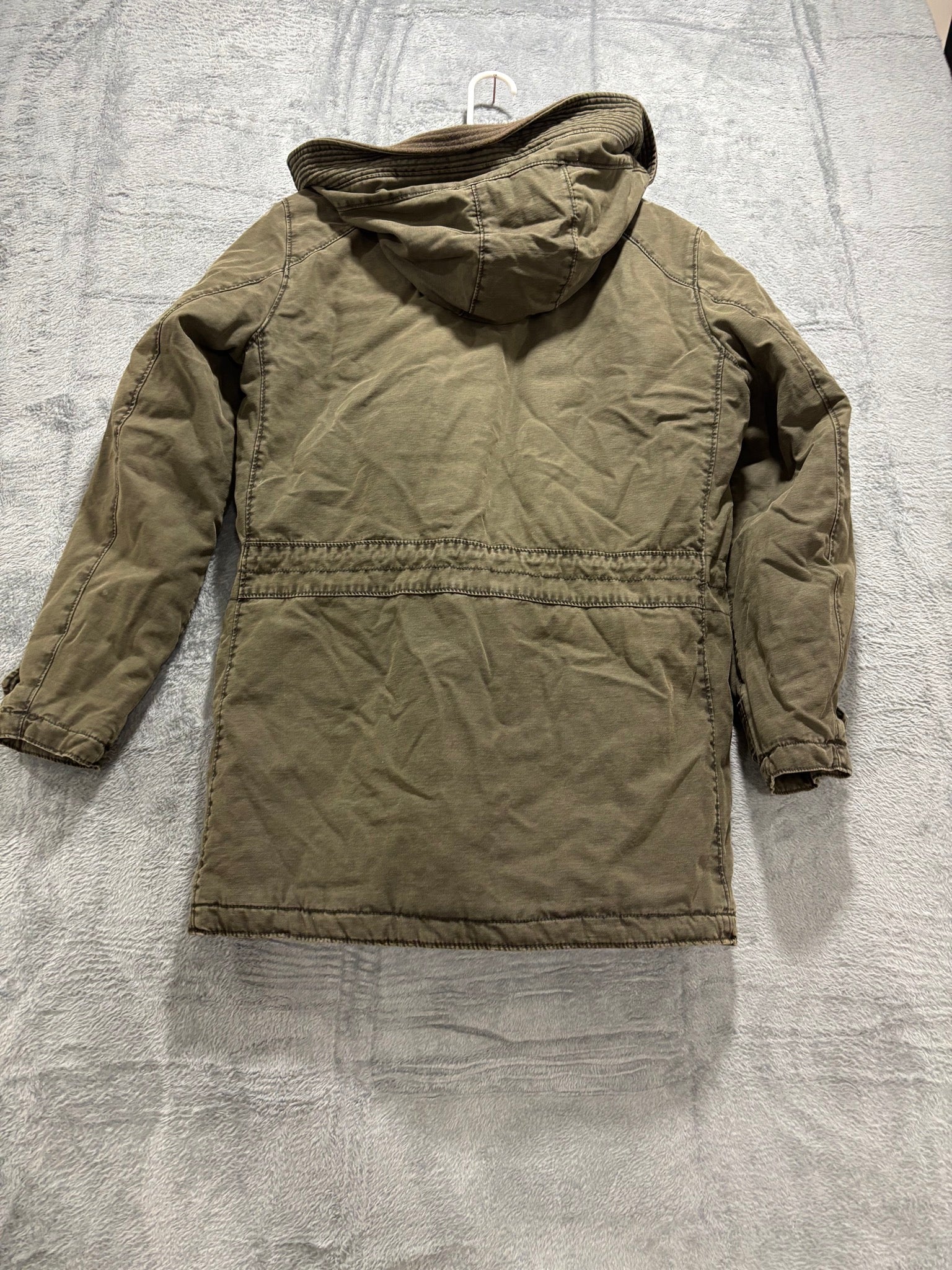 GUESS Mens M Olive Green Sherpa-Lined Hooded Military Field Parka Jacket