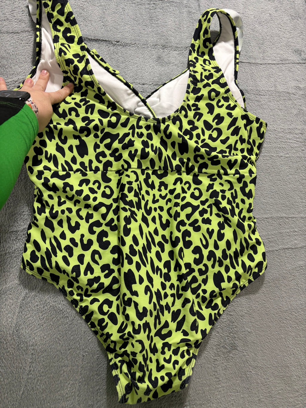 Neon Green Leopard One Piece Swimsuit Plus 3XL Ruffle Strap Cutout NWOT