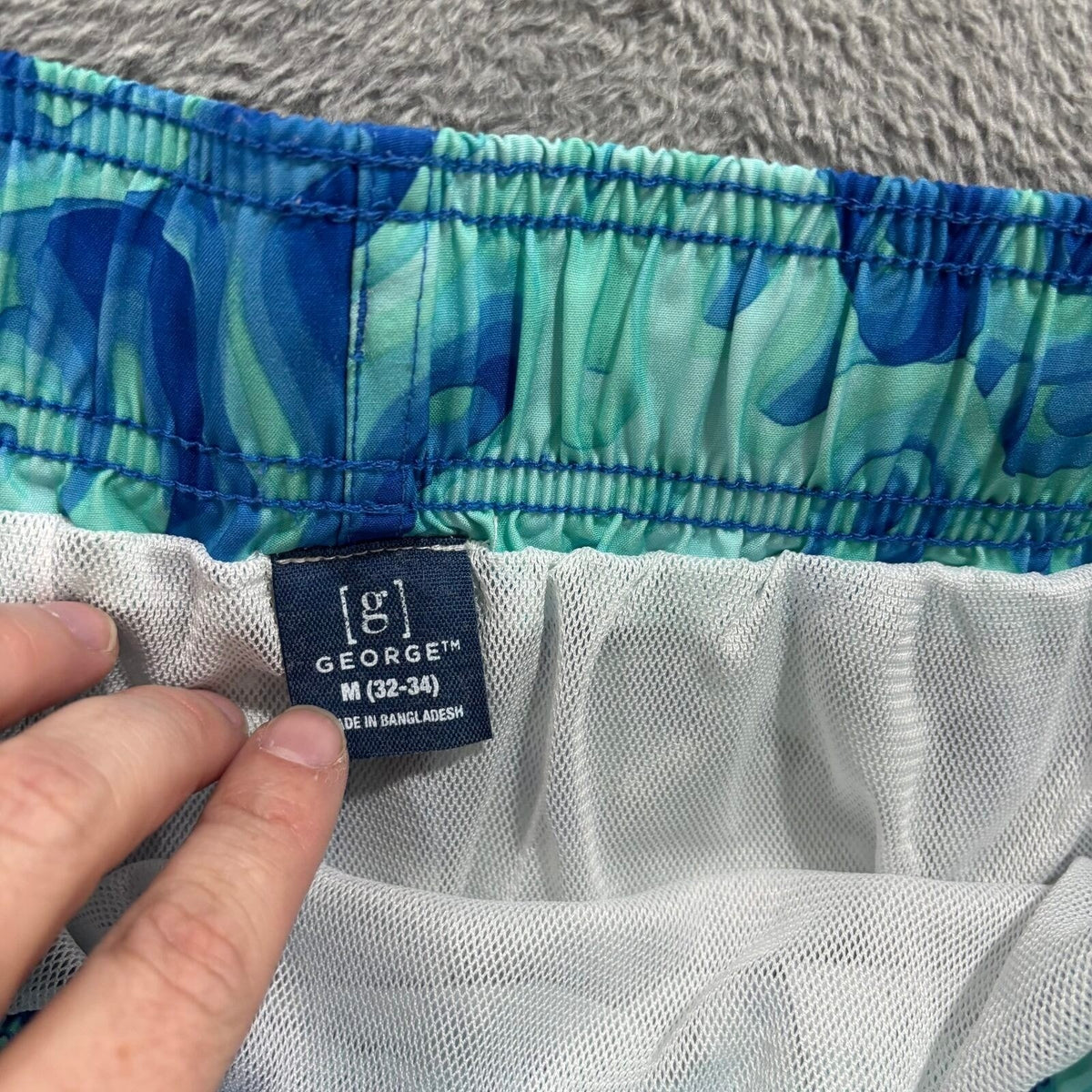 George M Blue Green Abstract Swirl Print Swim Trunks Shorts Casual Beachwear