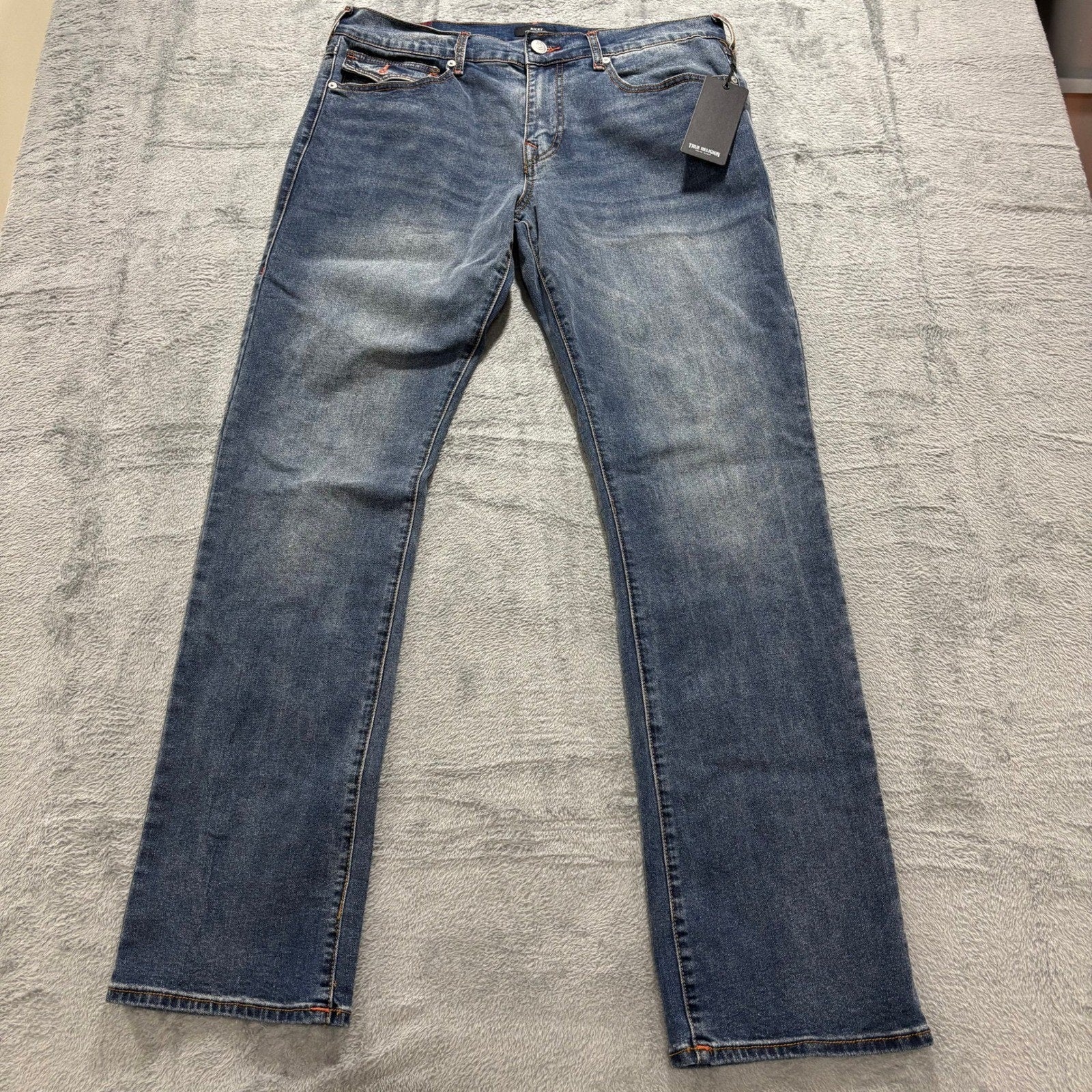 True Religion Ricky Mens 34x34 Blue Relaxed Straight Jeans Flap Pocket Denim Y2K