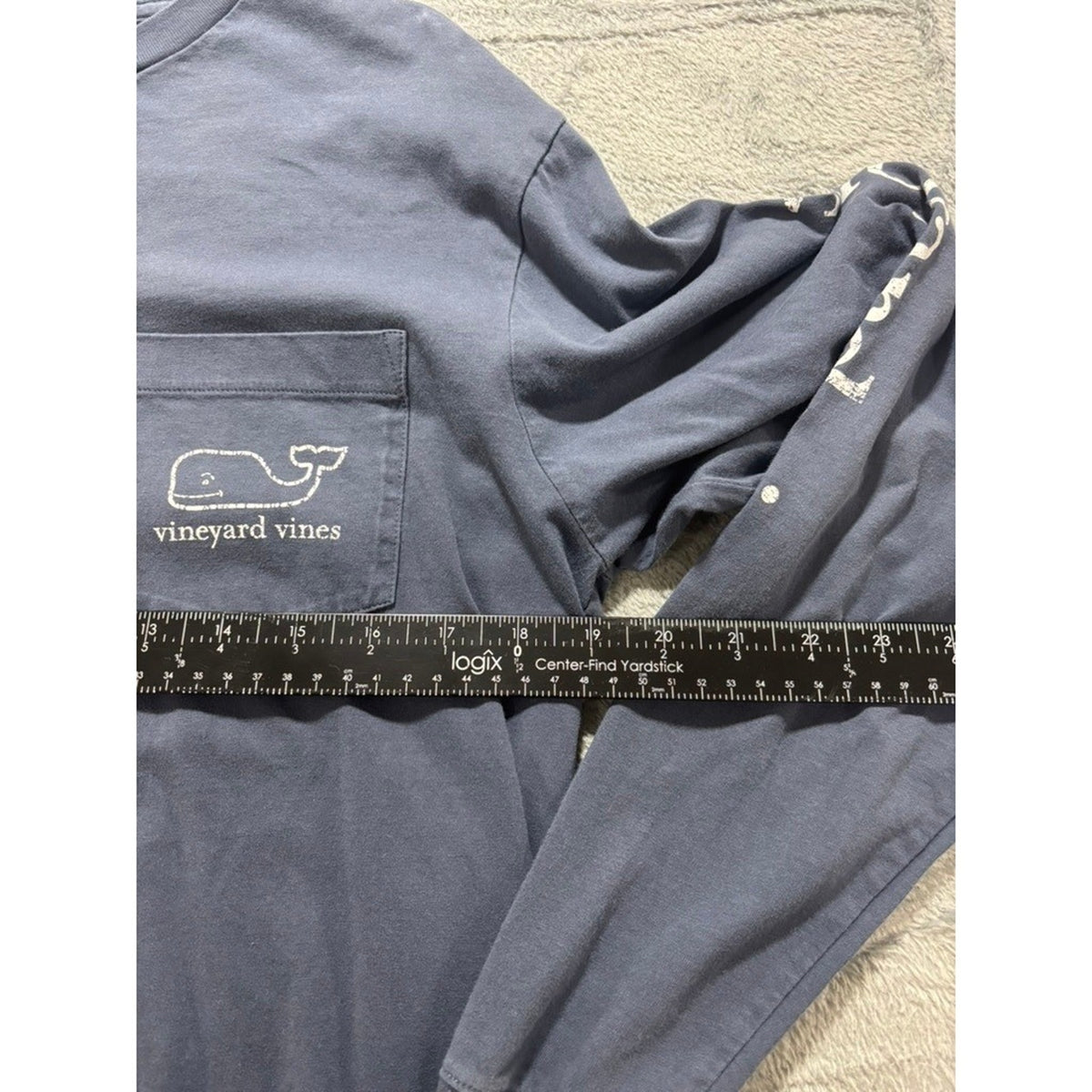 Vineyard Vines Mens Small Long Sleeve Pocket Tee Navy Blue Whale Logo Cotton