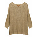 Ellen Tracy Womens XL Tan Diamond Open Knit Crochet Sweater 3/4 Sleeve Boat Neck