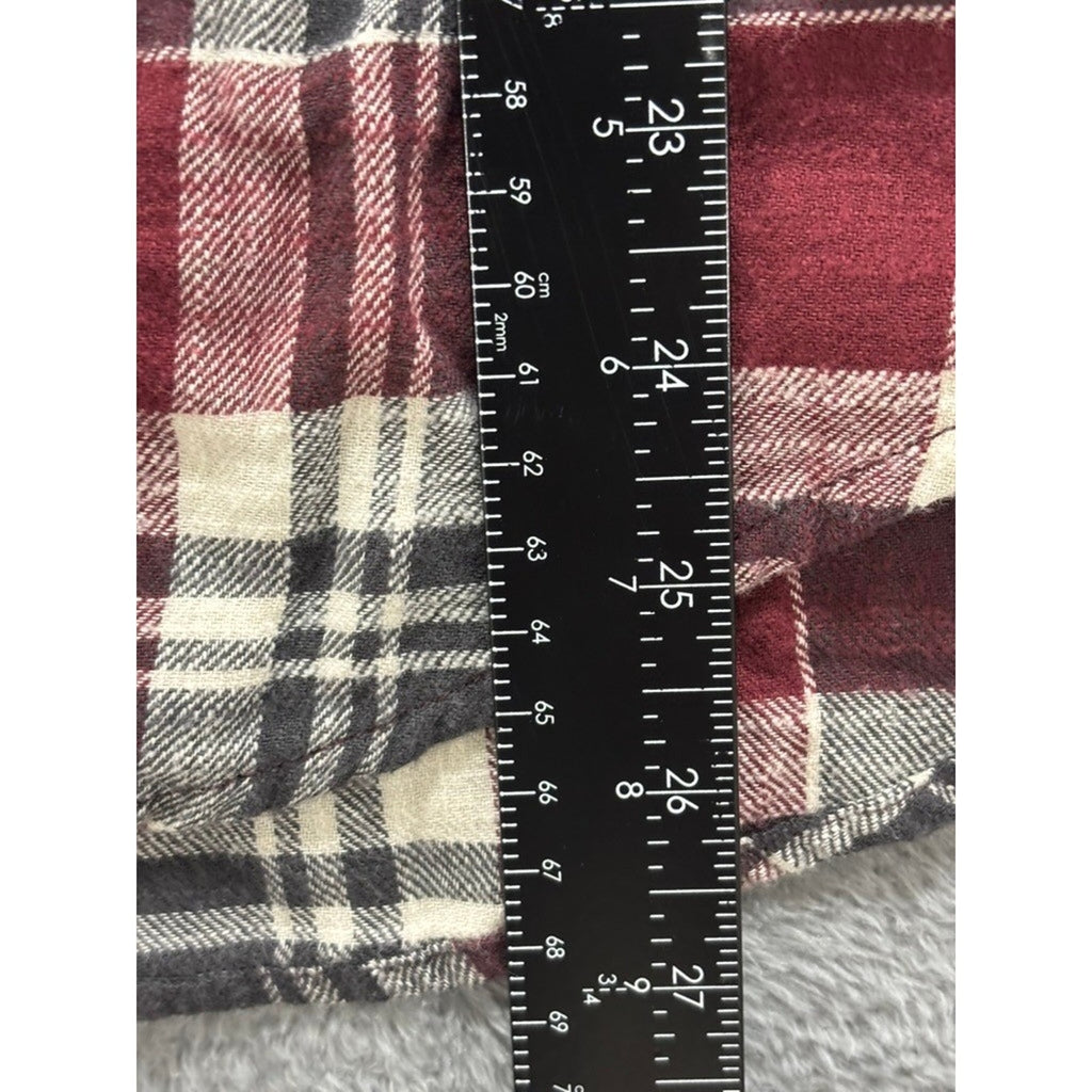 American Eagle M Red Plaid Hooded Flannel Shirt Womens Casual Vintage Style
