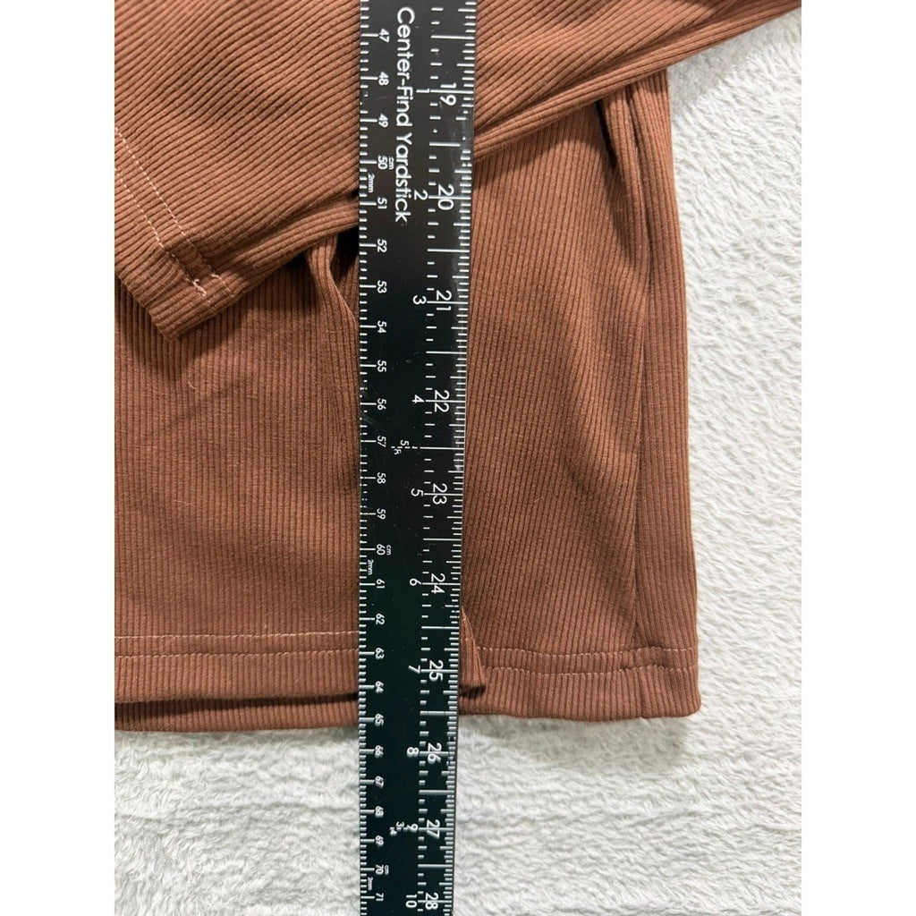 Automet Womens Brown Ribbed Square Neck Long Sleeve Top XL EZau458