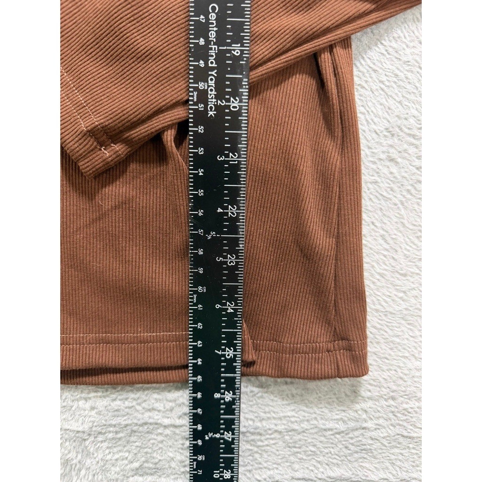 Automet Womens Brown Ribbed Square Neck Long Sleeve Top XL EZau458