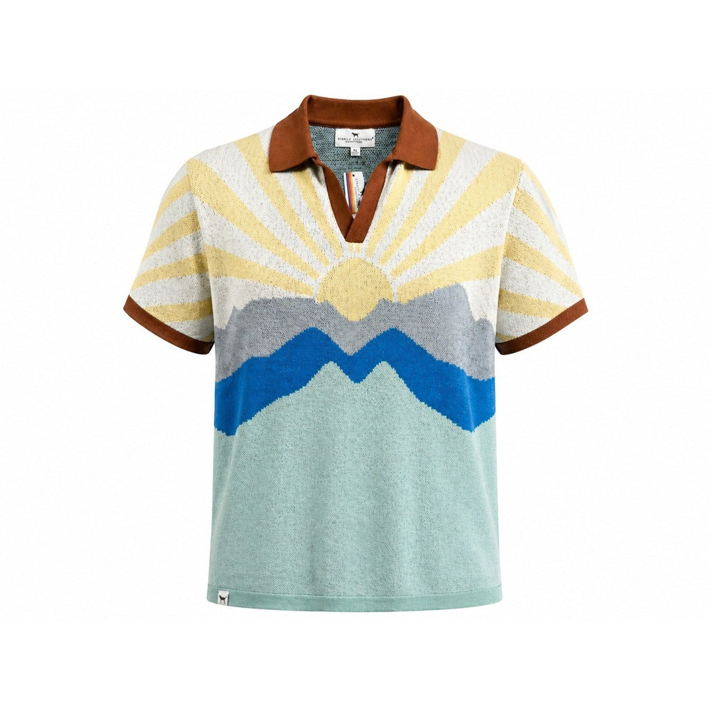 Simply Southern Polo Sweater Mens XXL Knit Sunrise Graphic Short Sleeve