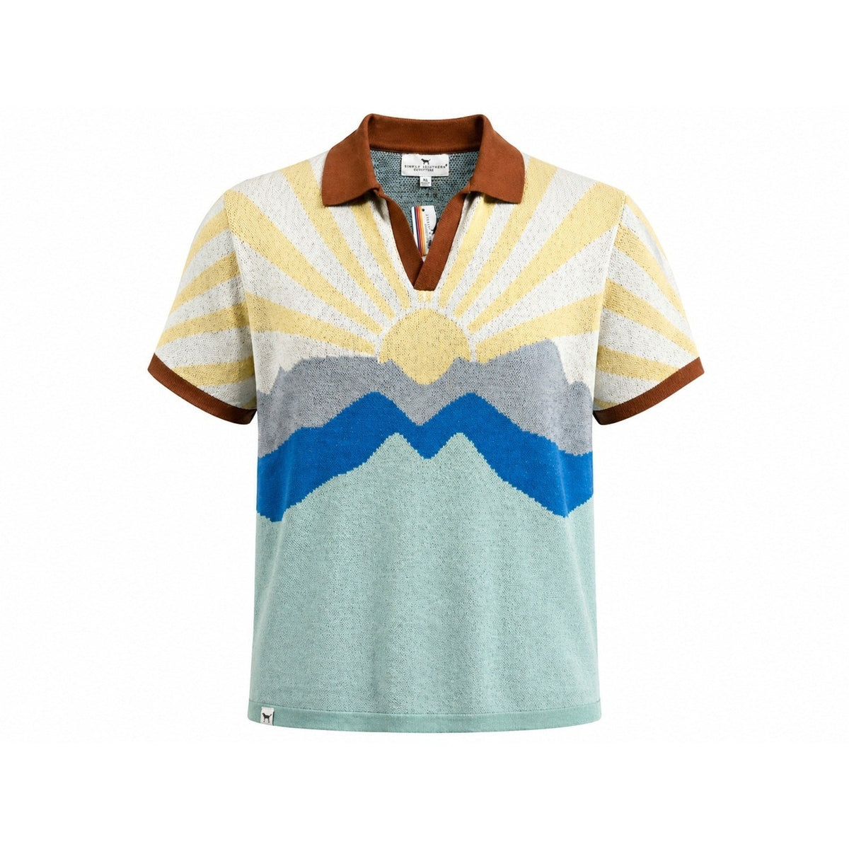 Simply Southern Polo Sweater Mens XXL Knit Sunrise Graphic Short Sleeve