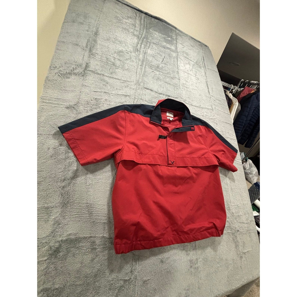 Callaway Golf Mens L Red Short Sleeve Windbreaker Pullover Jacket Athleisure