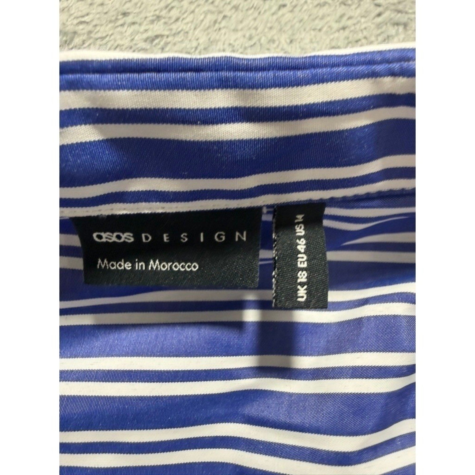 ASOS Design Button Up Shirt Womens US 14 Blue White Striped Pocket Blouse