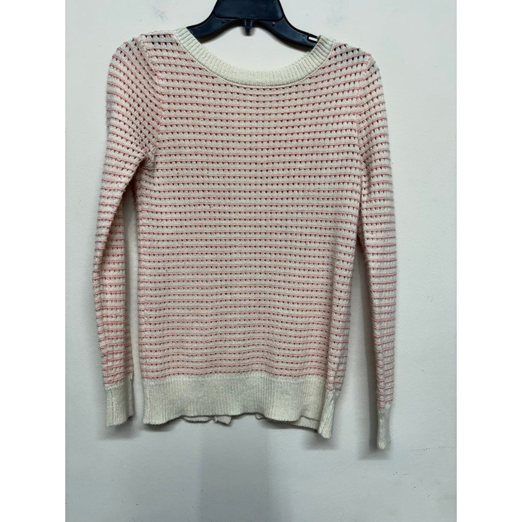 Chico's Womens Small Striped Knit Sweater Cream Pink Long Sleeve Casual Pullover