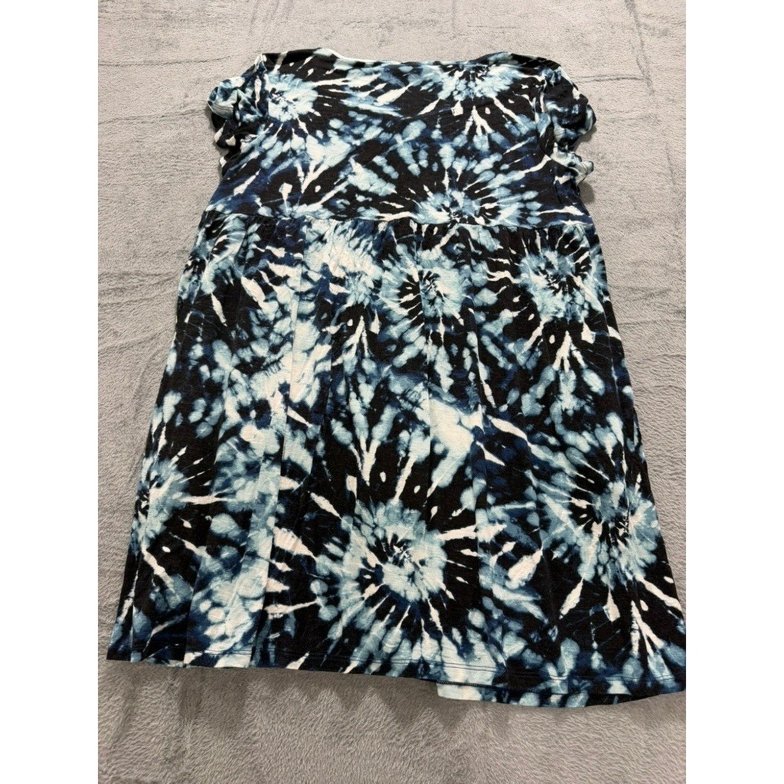 LuLaRoe Blue Black Tie Dye Button Front V-Neck Mini Dress Womens Large Festival