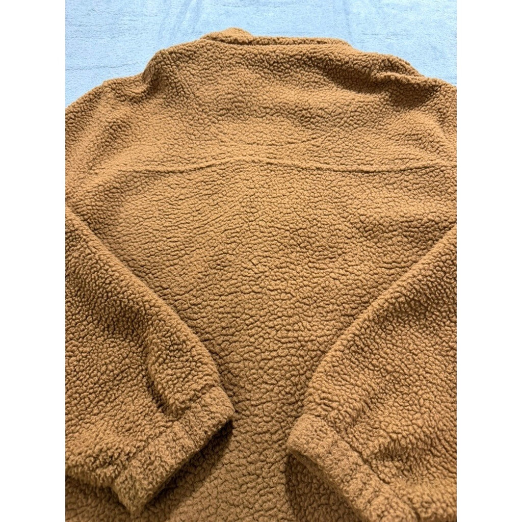 No Boundaries Mens Oversized Sherpa Fleece Full Zip Jacket Brown Small