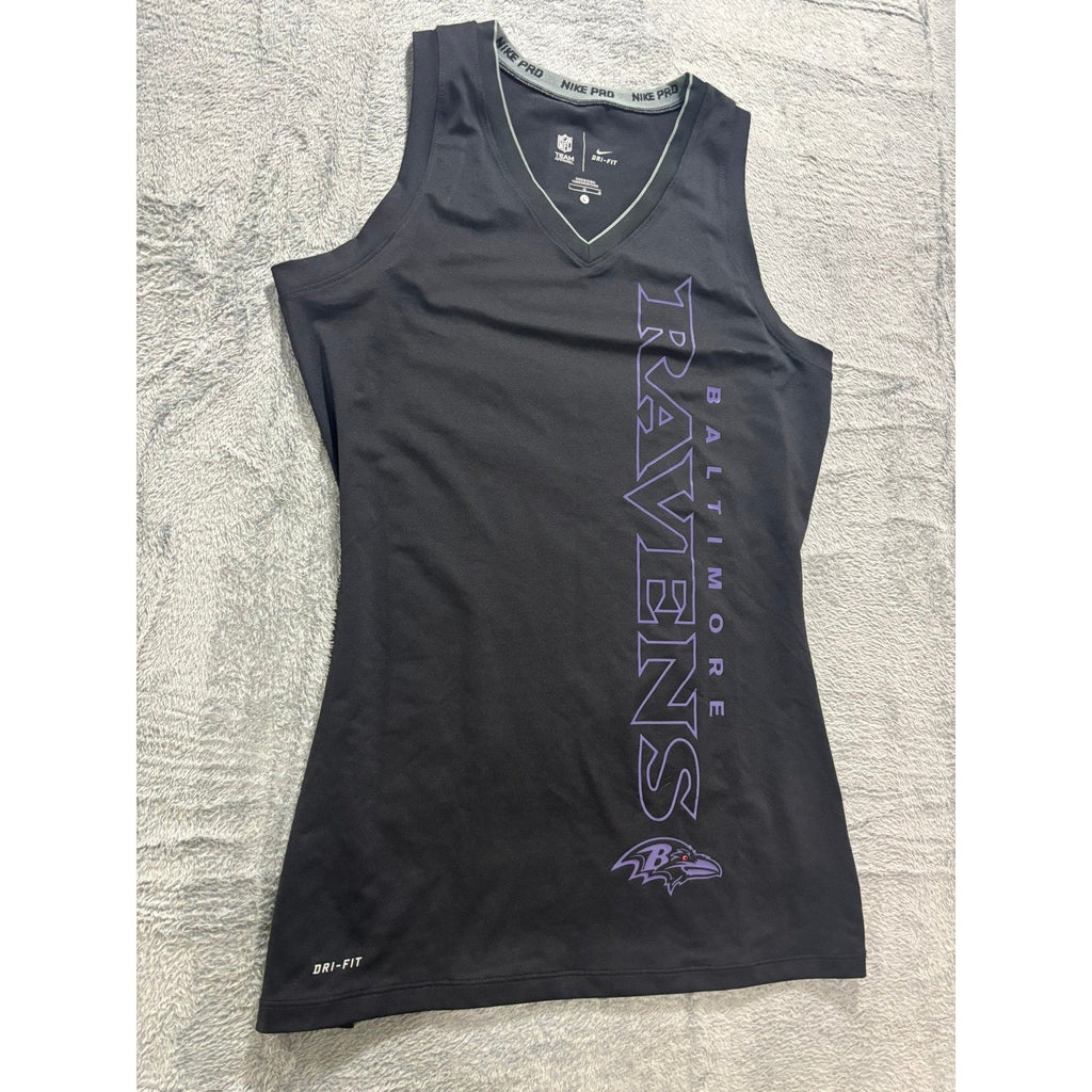 Nike Pro Ravens Tank Top Womens Large Dri Fit NFL Black Athletic Training