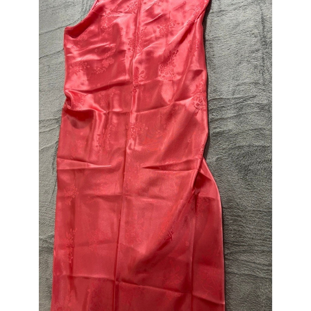 Valerie Stevens Slip Dress Womens Large Pink Satin Floral Spaghetti Strap Midi