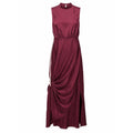 Lulus Burgundy Satin High Neck Draped Maxi Dress Size XL Sleeveless Side Slit