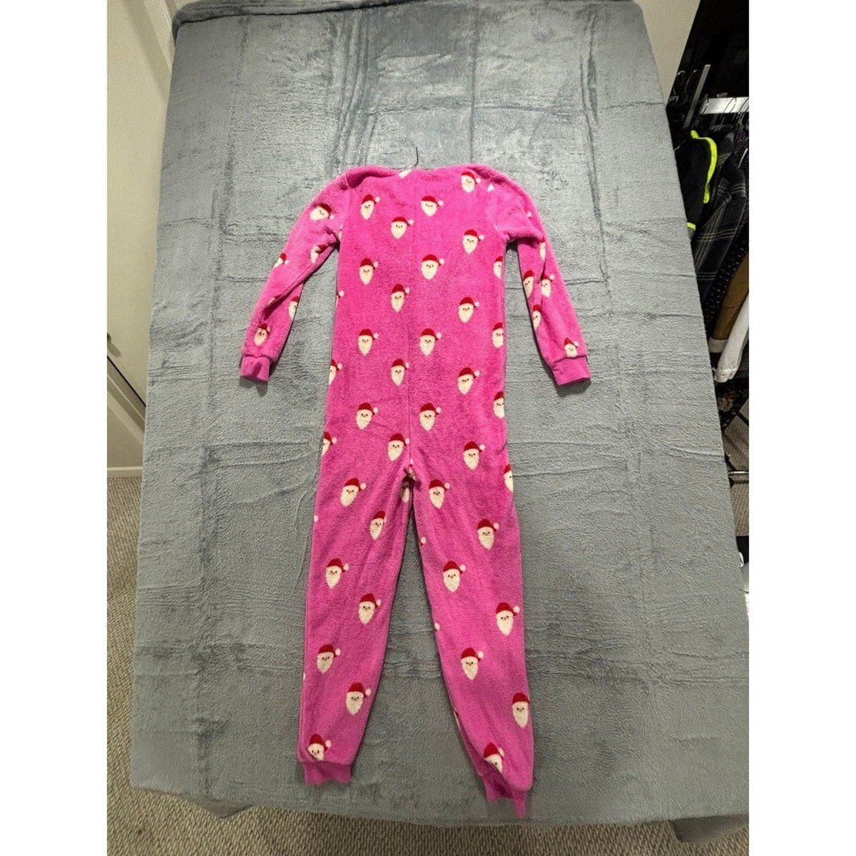 Forever 21 Kids Girls 9/10 Pink Santa Hooded One Piece Pajamas Christmas Cozy