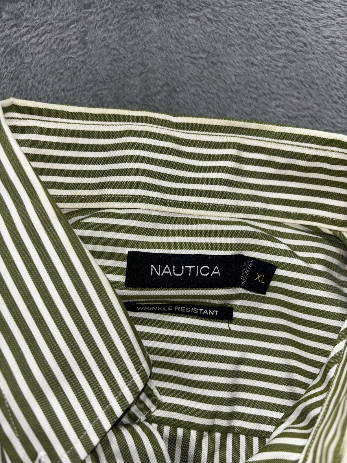 Nautica Men's Green White Stripe Dress Shirt Size XL, photo 11 of 11