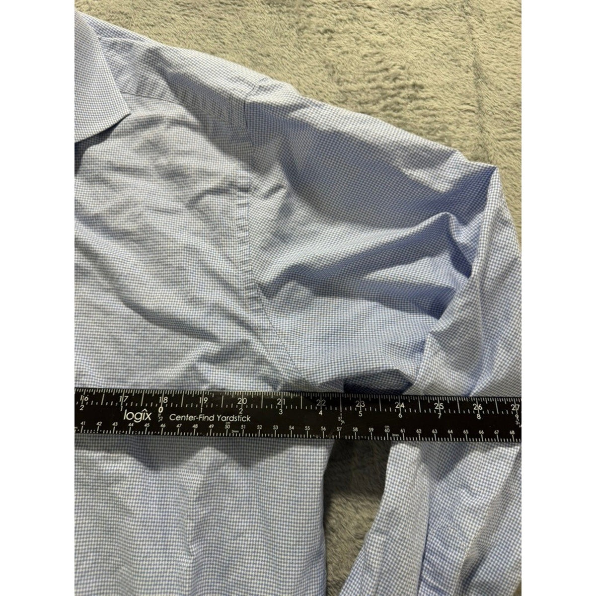 Saks Fifth Avenue Dress Shirt Mens 17 34/35 Blue Check Slim Fit Cotton Button